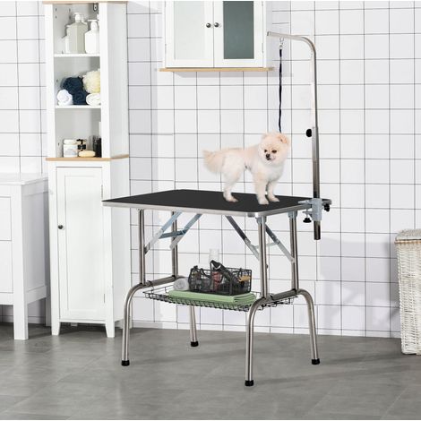 Tavolo da toelettatura pieghevole regolabile in altezza in acciaio inox nero HAVRYA (1/5)