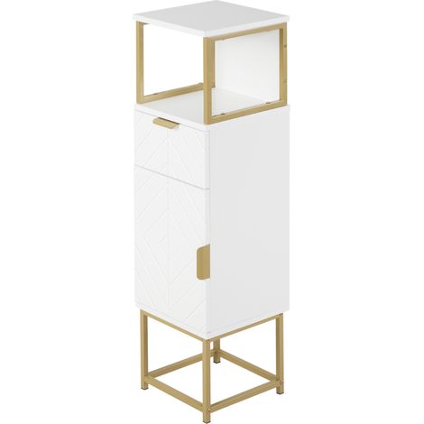 Meuble colonne salle de bain blanc 30x30x105cm bois métal tiroir armoire étagère