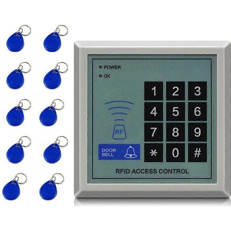 Lecteur de cartes, clavier de contrôle d'accès, dispositif de sécurité machine, serrure de porte à entrée de proximité 125 kHz, système de verrouillage de porte 1000 utilisateurs et 10 clés (1/5)