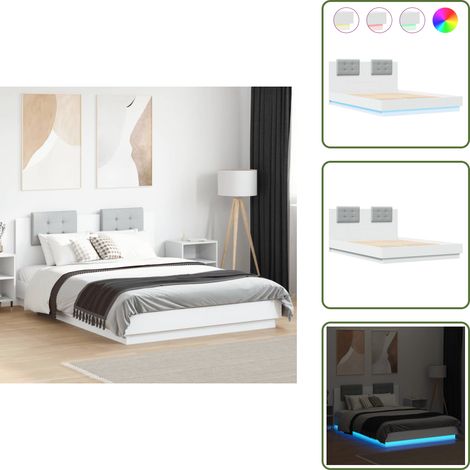 The Living Store Bettgestell mit Kopfteil und LED-Leuchten Weiß 120x200 cm - Holzbettfassad - Bettsystem - Doppelbett - LED Beleuchtung - Weißes Bett (1/5)