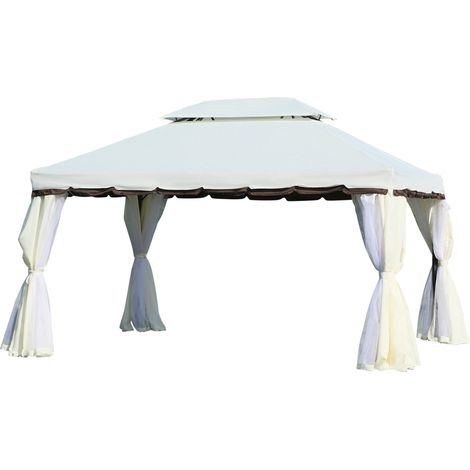 Tonnelle de jardin 4x3m double toit avec parois et moustiquaires blanc