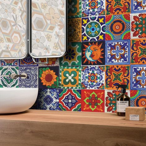 Lot de 24 décalcomanies carrelage rétro 10x10cm, stickers muraux imperméables, autocollants de carreaux amovibles style ancien pour décoration murale (1/4)