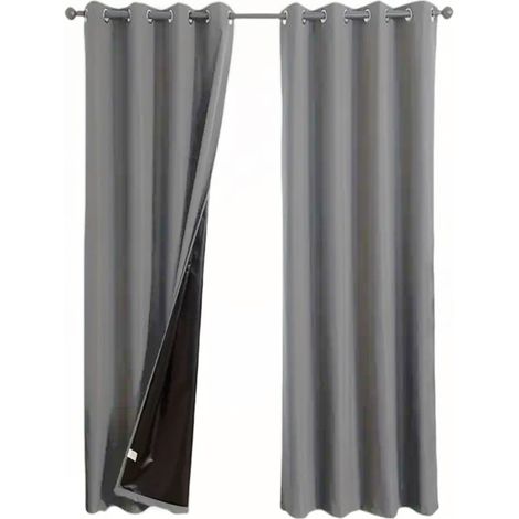 Rideau occultant total 100% gris, en polyester, perforé, dimension 100×160cm, pièce unique (1/5)