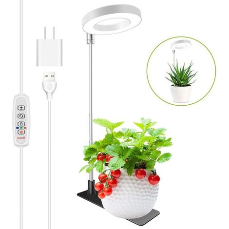 Lampe de croissance pour plantes blanche avec perche télescopique 16-65CM 1 avec adaptateur secteur lumière blanche chaude réglage de la minuterie (1/5)