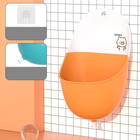 Urinoir pour enfants, léger, portable, pliable, de capacité pratique, en PP TPR, style dessin animé, urinoir d'apprentissage de la propreté pour garçons, cochon orange (avec crochet et bouchon d'eau) (1/5)