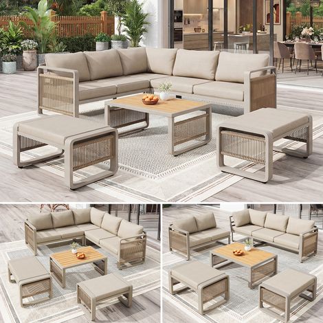 Salon de jardin, en fer, étanche, beige, pour jardin et terrasse, ensemble convivial, pour terrasse balcon jardin, format pratique