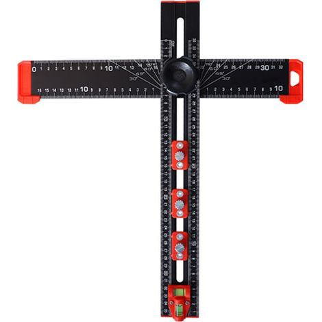 [Équerre de Mesure pour Travaux] Équerre T Aluminium avec 3 Blocs de Positionnement et Double Niveau à Bulle pour Mesures Multi-Angles (1/5)
