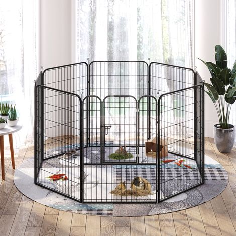 Parque para cachorros 80x100 cm de metal negro con puerta, plegable interior/exterior - MEUBLIV (1/5)