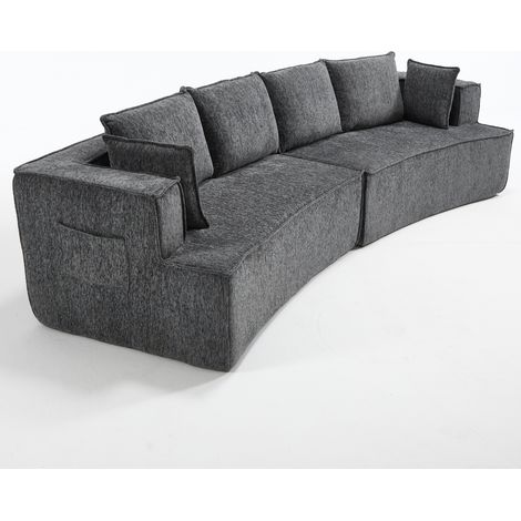Sofá modular curvo de 2 plazas de tela en gris oscuro, asiento profundo (1/5)