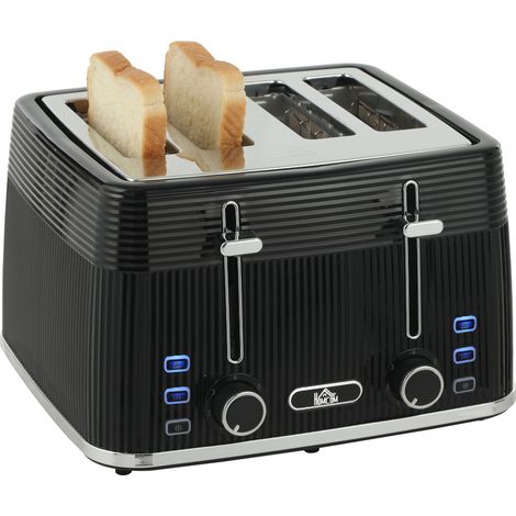 HOMCOM 4 Slice Electric Toaster with 7 Browning Levels, 1860W, Black