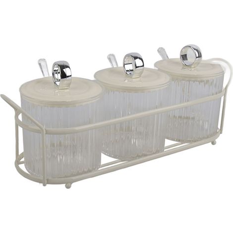 Scatola per spezie in stile nordico, contenitore da cucina mobile dal design innovativo con supporto in ferro e cucchiaio in tre pezzi. (1/5)