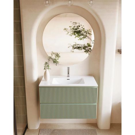 Exagonshop Mobile bagno cannettato 100x46 salvia opaco lavabo