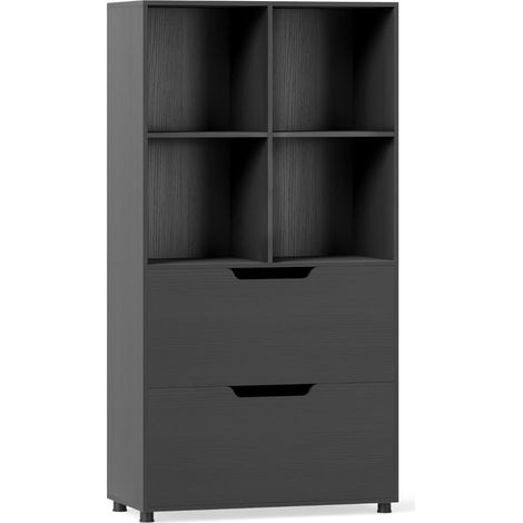 Libreria con 4 scomparti e 2 cassetti 70 x 33,5 x 130 cm sicurezza rinforzata stile moderno legno nero 200019004