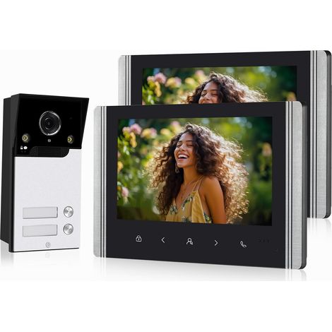Interphone Vidéo sans fil 1080p, Caméra Extérieure, Écran Tactile sans fil, Écran Tactile 7", Détection de Mouvement PIR, Vision Nocturne, Contrôle APP (2 Maisons Familiales) (1/5)