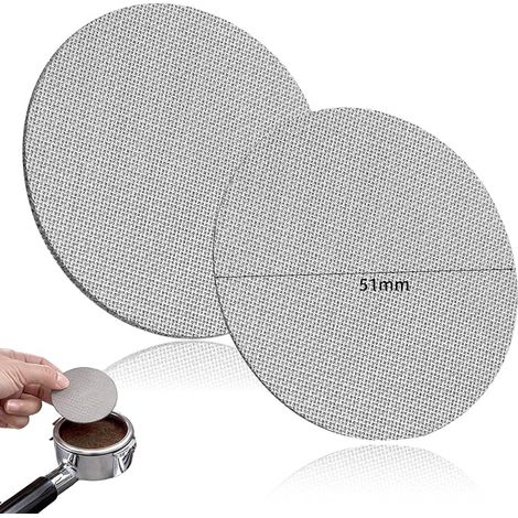 Packung mit 2 51-mm-Espressofiltern für Siebträger, Dicke 1 mm und 1,7 mm, Edelstahl 316, 150 µm, wiederverwendbar, für Espressomaschine.
