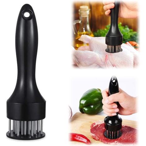 Attendrisseur à viande en inox 19 x 5 cm - marteau à pics pour steaks, boeuf et poulet, noir (1/5)