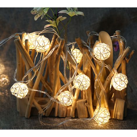 Guirlande lumineuse LED 20 perles rotin décoration intérieure extérieure ambiance romantique (1/5)