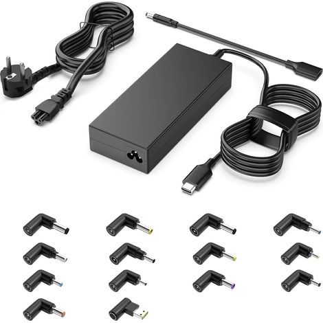 Chargeur universel USB C 100 W pour ordinateur portable 15 embouts pour Asus Dell Lenovo HP Acer Dell Msi Micrsoft Surface Razer MacBook Chargeur adaptateur avec 5 V 2 A avec 15 fiches (1/5)