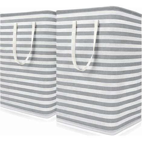 Lot de 2 Panier à linge, 75 L, Coton et lin, Imperméable, Pliable, Poignées renforcées, Pour vêtements et jouets (1/5)