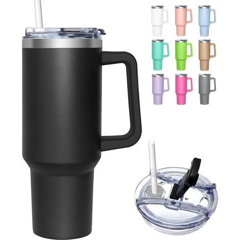 Isolierbecher 1180ml mit Henkel und 2-in-1-Deckel, Edelstahl Thermobecher mit Strohhalm (1/5)