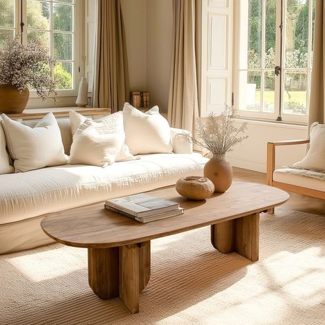 SIXTINE - Table basse 140x60cm en bois de teck recyclé (1/5)