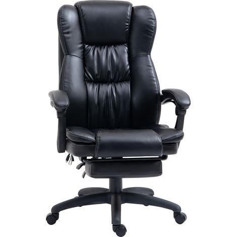 Vinsetto Bürostuhl mit Massagefunktion Ergonomischer Chefsessel mit Liegefunktion, Fußstütze Höhenverstellbar 360° Drehbar Computerstuhl mit Fernbedienung, Kunstleder, Schwarz (1/5)