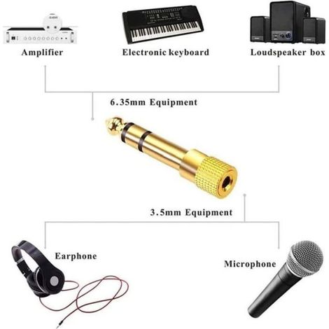 Adaptateur Jack 6,35 mm Mâle vers 3,5 mm Femelle - Pour Piano Électrique Clavier Table de Mixage - 1 Pièce (1/5)