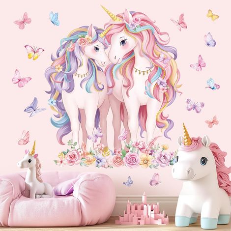 Stickers Muraux Enfants Licorne Autocollant Mural Licorne Fleur (1/5)