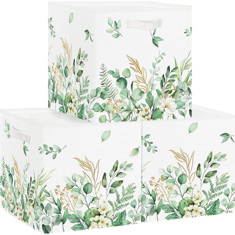 Boite Rangement Tissu Feuille Cube de Rangement Pliable Panier Salle de Bain, Vert, 30x30x30 cm (1/5)