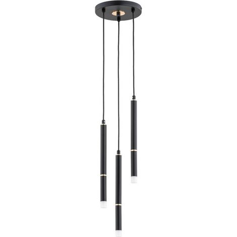 Alfa DERANY Modern Round Pendant Ceiling Light, 3-Light Black & Gold Metal Tube Shades, G9 3x10W, 19.5cm, H90cm, for Dining Living Room, Kitchen, Bedroom, Home Office