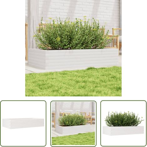 The Living Store Jardinière blanc 110x60x23 cm bois de pin massif - Jardinier - Pot De Fleurs - Plante - Extérieur - Bois (1/5)