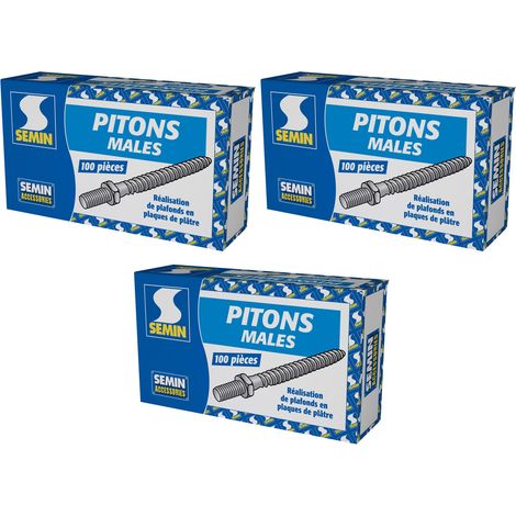 Semin – Pitons mâles pour support plein – Boite de 100 (lot de 3) – Acier zingué – Longueur 77 mm, hauteur 10 mm (1/4)