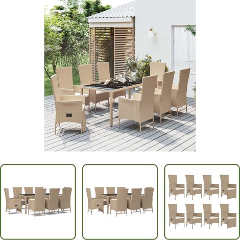 vidaXL Garten-Essgruppe - 9-tlg. Garten-Essgruppe mit Kissen Beige Poly Rattan (1/5)