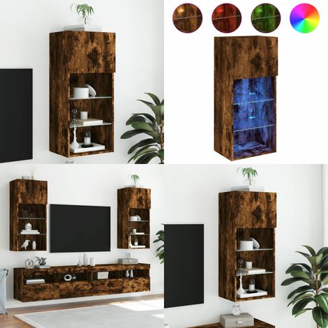 Meuble TV avec lumières LED chêne fumé 40,5x30x90 cm - Meubles Tv - Meuble Tv - Support Tv - Meuble Hifi - Luminaire Led - Home & Living (1/5)