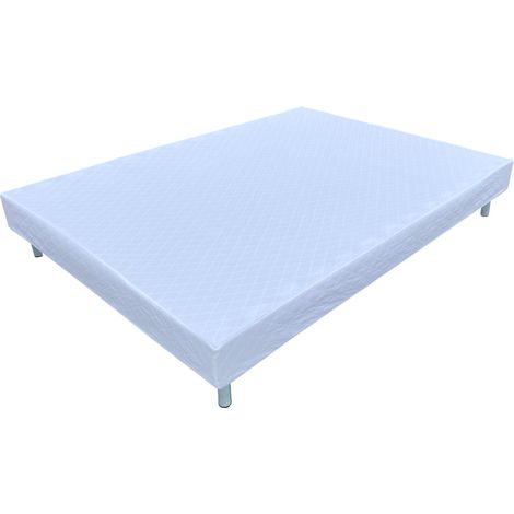 Sommier tapissier blanc à lattes 160x200cm sur pieds pour lit 2 places (1/5)