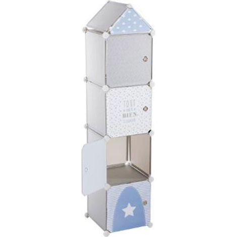 Colonne de Rangement Château 140cm Gris & Bleu