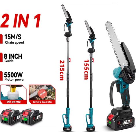 Tronçonneuse sans fil 8 pouces 2 en 1 – Outil élagage avec perche télescopique – Compatible Makita 18V (1/5)