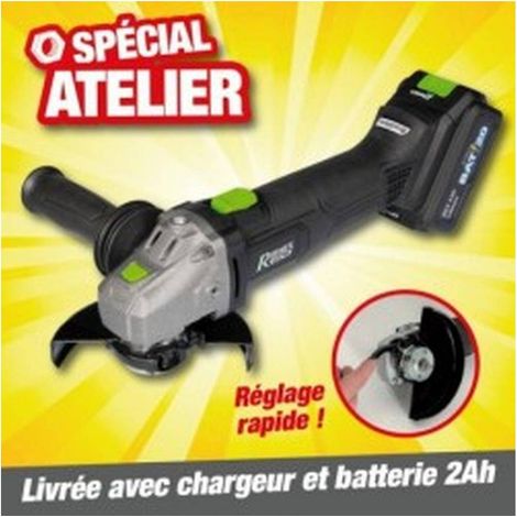 Meuleuse Angle 125 mm - 20V avec Batterie 2A et Chargeur - Puissante et Pratique - D-Work