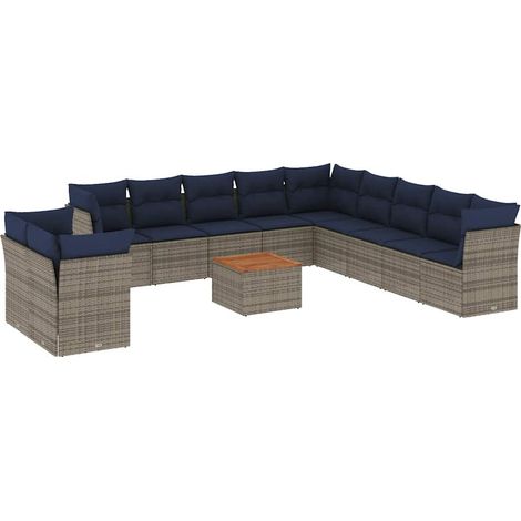 vidaXL Set Divani da Giardino 12 pz con Cuscini Grigio in Polyrattan (1/5)