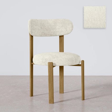 Chaise de salle à manger Chenille rembourrée - Pieds effet Chêne - Design ergonomique et moderne - Okare Ivoire