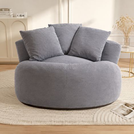 Sillón puff redondo de suelo 120x120x65 cm de pana gris con relleno de espuma HAVRYA (1/5)