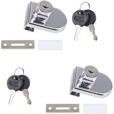 Lot de 2 serrures pour porte double en verre avec 2 clés identiques pour vitrine, porte en verre 408 de 4,5 à 8 mm d'épaisseur (1/5)