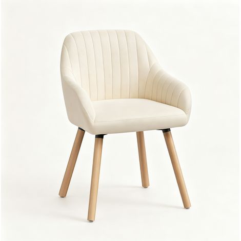 Woltu – Chaise de salle à manger en velours – Dossier ergonomique – Pieds en bois massif – Hauteur 81 cm – Couleur crème