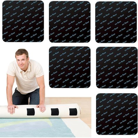 Anti Derapant Tapis,Rug Grippers,Antiderapant Autocollants de Tapis,6 pcs Lavable Antiderapant Autocollants,Réutilisable Anti Derapant Rug Grippers,Ultra-Fins Anti-glisse pour Planchers de Bois Franc (1/5)