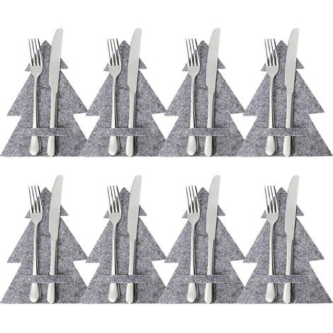 Lot de 8 pochettes à couverts à motif sapin de Noël, pour la vaisselle et la décoration de table.-21X17CM-Grey