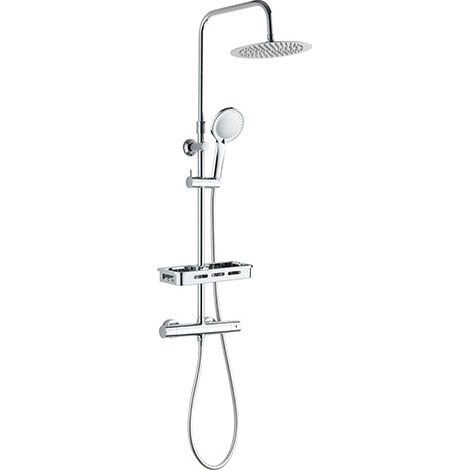 Colonne de douche avec mitigeur thermostatique - Edouard Rousseau - Ars Tab - Chrome - Douche de tete ronde - Douchette a main (1/4)