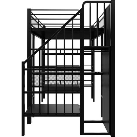 Metall-Hochbett 90x200 mit LED, Steckdose, Regalen und Schreibtisch schwarz MODENUIT (1/5)