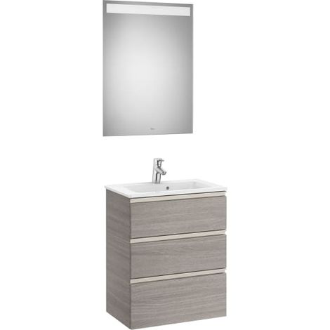 Pack mueble de 3 cajones, lavabo y espejo LED THE GAP - ROCA Color: Roble City texturizado