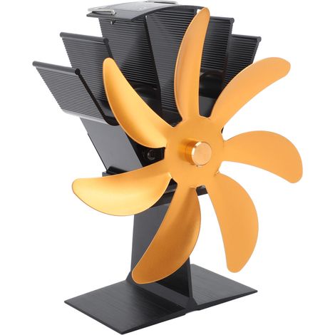 Ventilateur de poêle à 7 pales à combustion thermique, en alliage d'aluminium thermoélectrique, pour cheminées à bois, couleur or. (1/5)