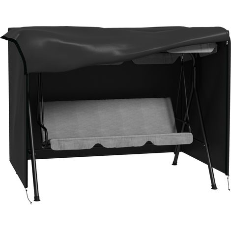 Housse de balançoire 3 places noir 205 x 124 x 164cm tissu 600D Oxford résistant aux déchirures. Imperméable anti-UV pour protection